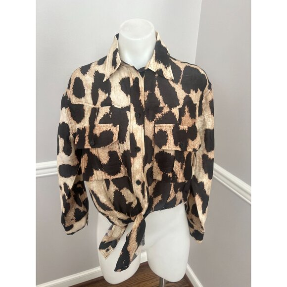 GANNI Silk Linen Leopard Print Shirt + Matching Shorts SET Size 32 XS - Picture 11 of 13
